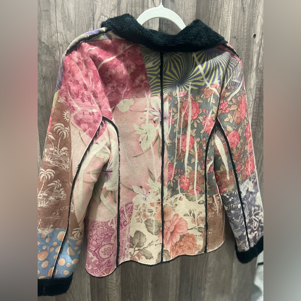 Vintage Weavz Women's Floral Jacket Multicolor Suede Black Fur Size Medium - Picture 5 of 8